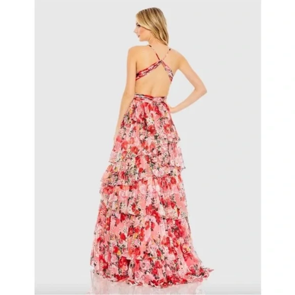 MAC DUGGAL Dress Size 8 Evening Gown Pink Floral Fit Flare Open Back NEW - Picture 2 of 9